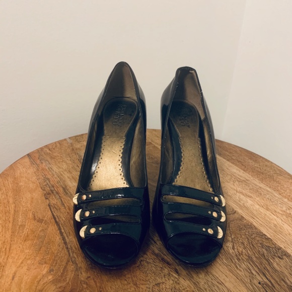 Black Peep Toe Heels Sz-8 - Picture 6 of 6